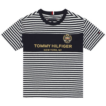 Boys Navy & White Logo Stripe T-Shirt