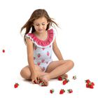 Girls White & Pink Gingham Strawberries Swimsuit, 3, hi-res