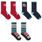Boys Navy Blue & Red Socks ( 3-Pack ), 2, hi-res