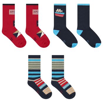 Boys Navy Blue & Red Socks ( 3-Pack )