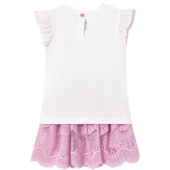 Younger Girls White & Pink Tulle Skirt Set