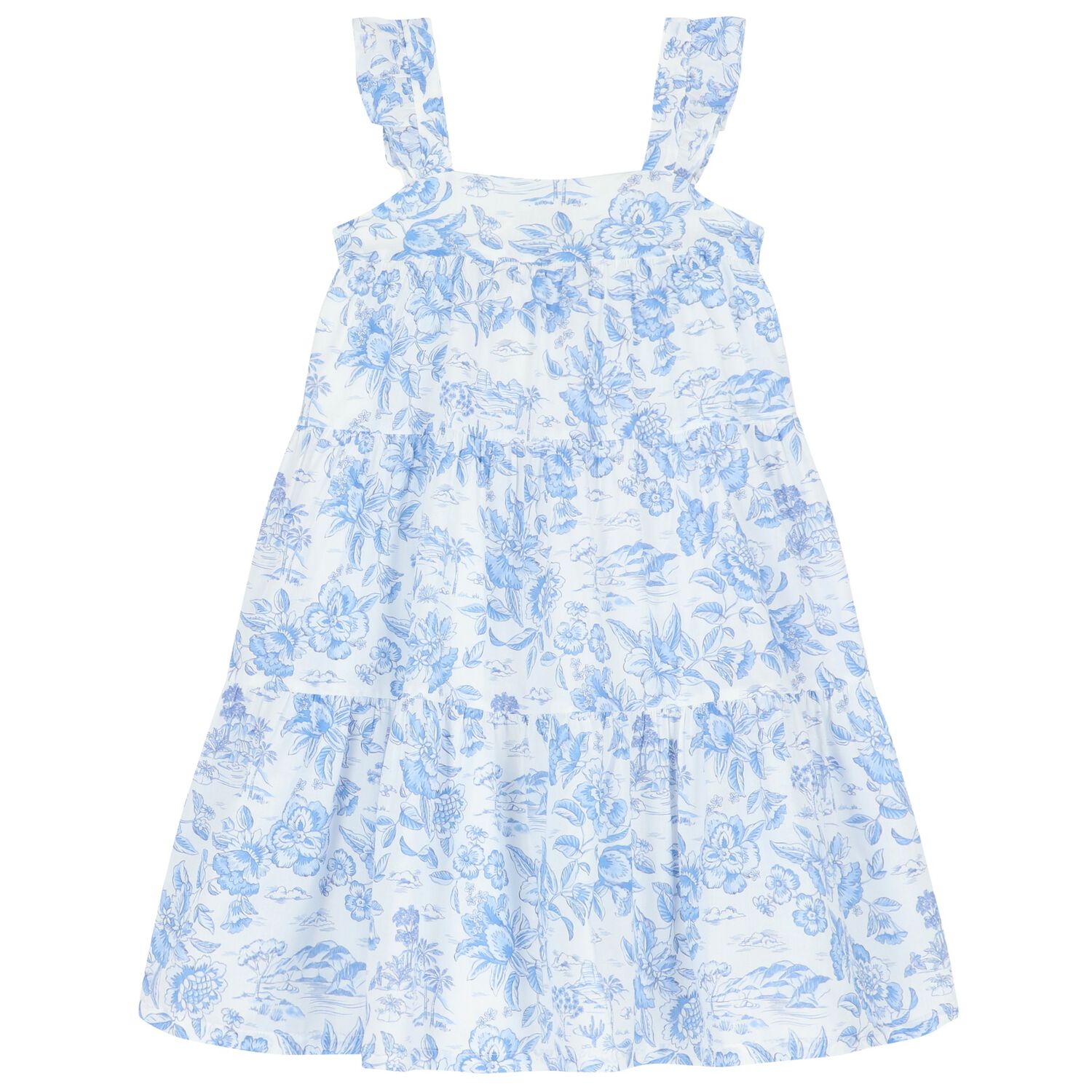 Girls White & Blue Liberty Dress, 1, hi-res