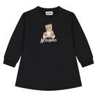 Younger Girls Black Teddy Bear Logo Dress, 4, hi-res