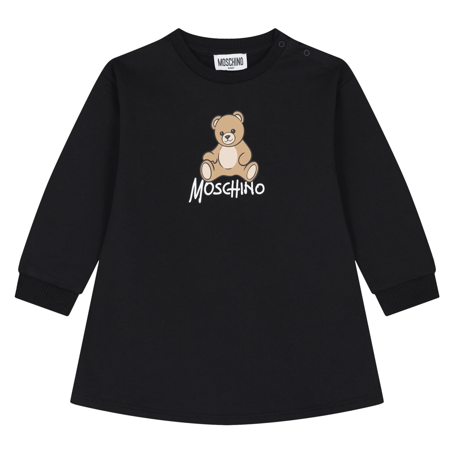 Younger Girls Black Teddy Bear Logo Dress, 4, hi-res