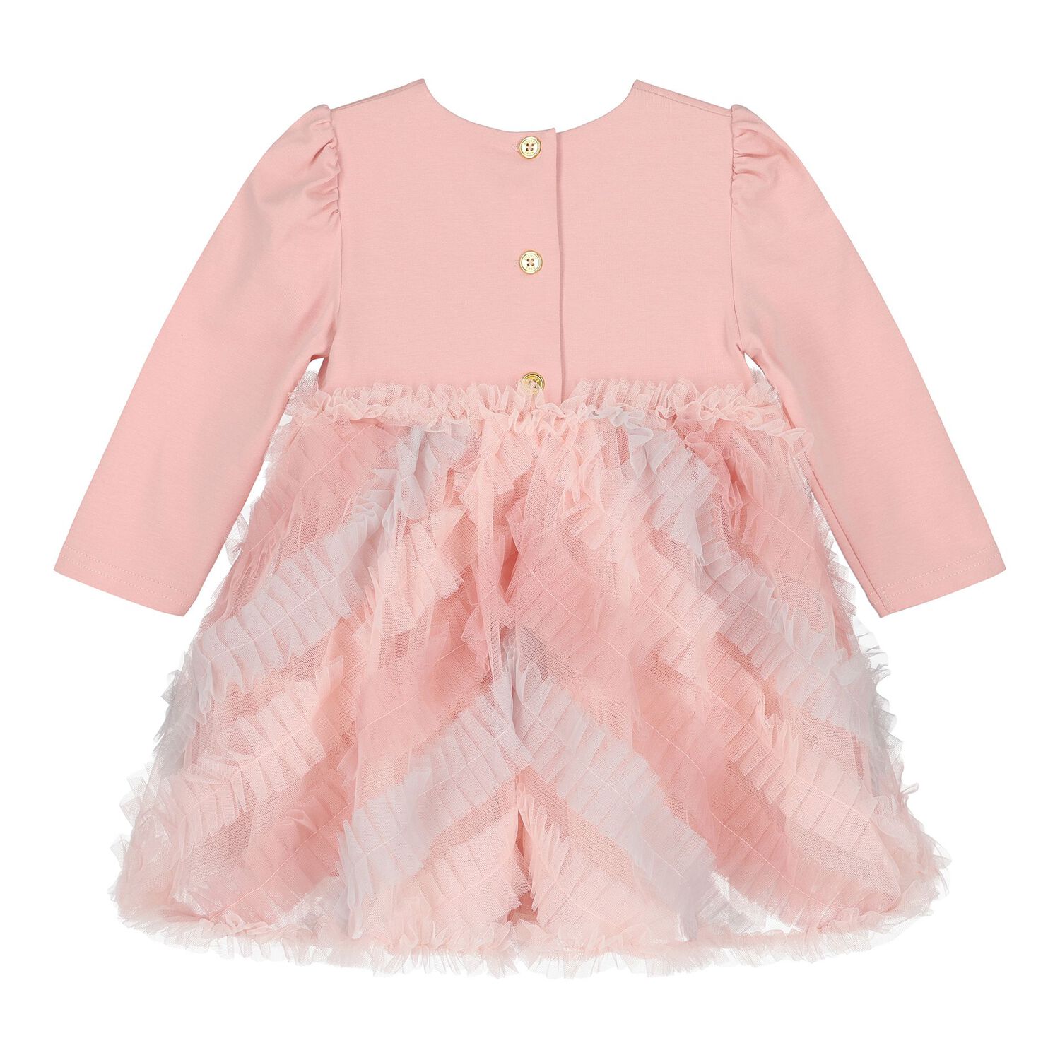 Baby Girls Pink Bow Tulle Dress, 1, hi-res