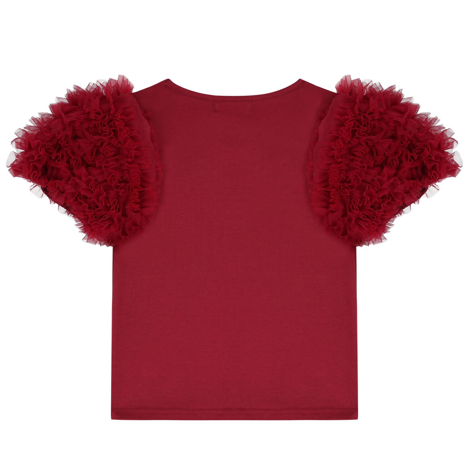 Girls Burgundy Tulle Sleeve T-Shirt, 3, hi-res image number null