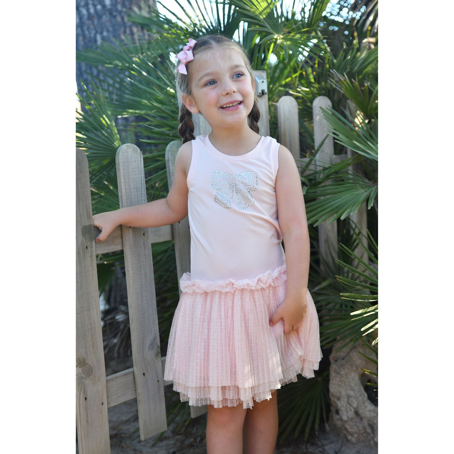 Girls Pink & Pleated Tulle Dress, 1, hi-res image number null