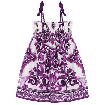 Girls White & Purple Majolica Dress