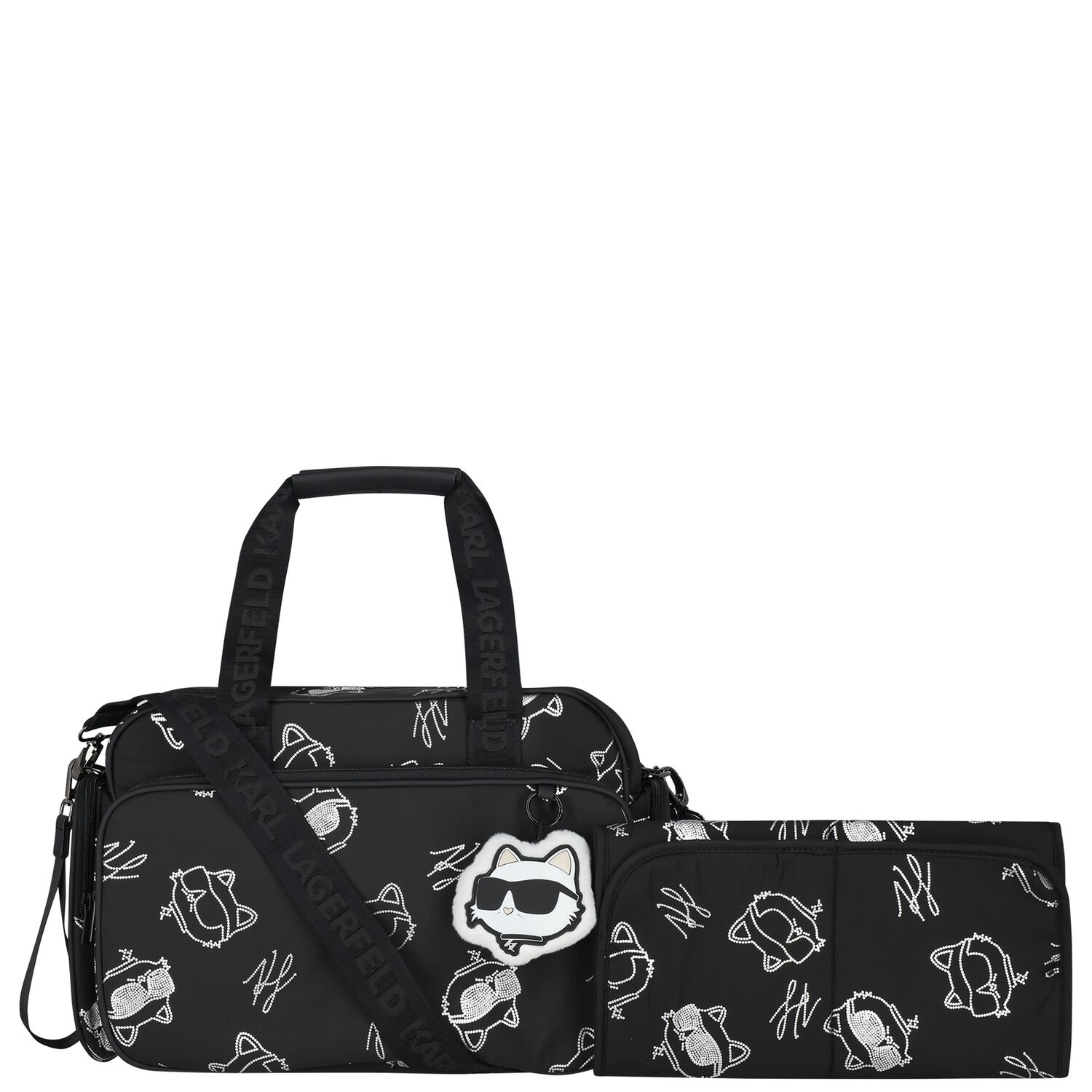 Black & White Choupette Logo Baby Changing Bag ( 37cm ), 1, hi-res