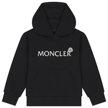 Boys Black Logo Hooded Top