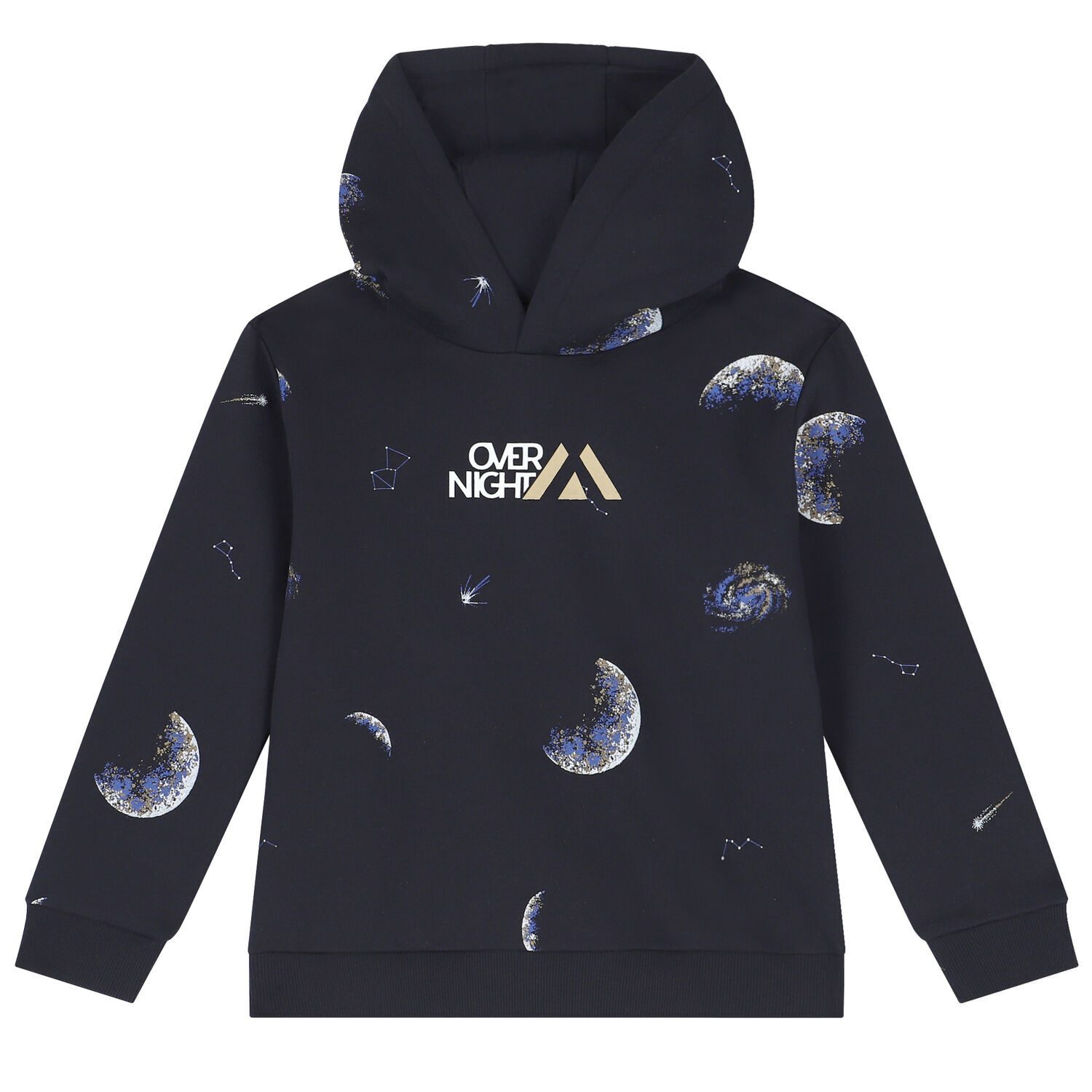Boys Navy Blue Space Hooded Top, 1, hi-res