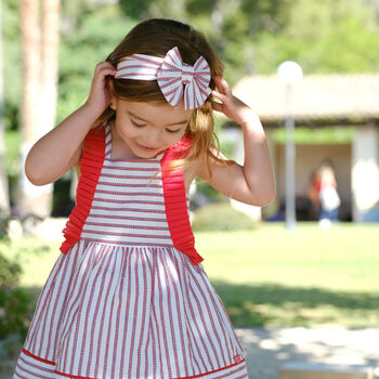 Girls White & Red Striped Headband