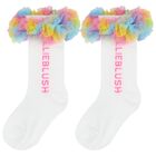 Girls White Logo Ruffled Tulle Socks, 1, hi-res
