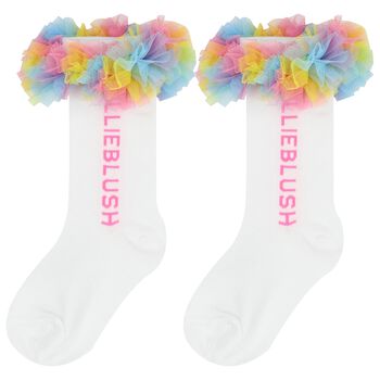 Girls White Logo Ruffled Tulle Socks