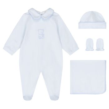 Baby Boys Blue Teddy Bear Babygrow Gift Set