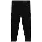 Boys Black Cargo Trousers, 1, hi-res
