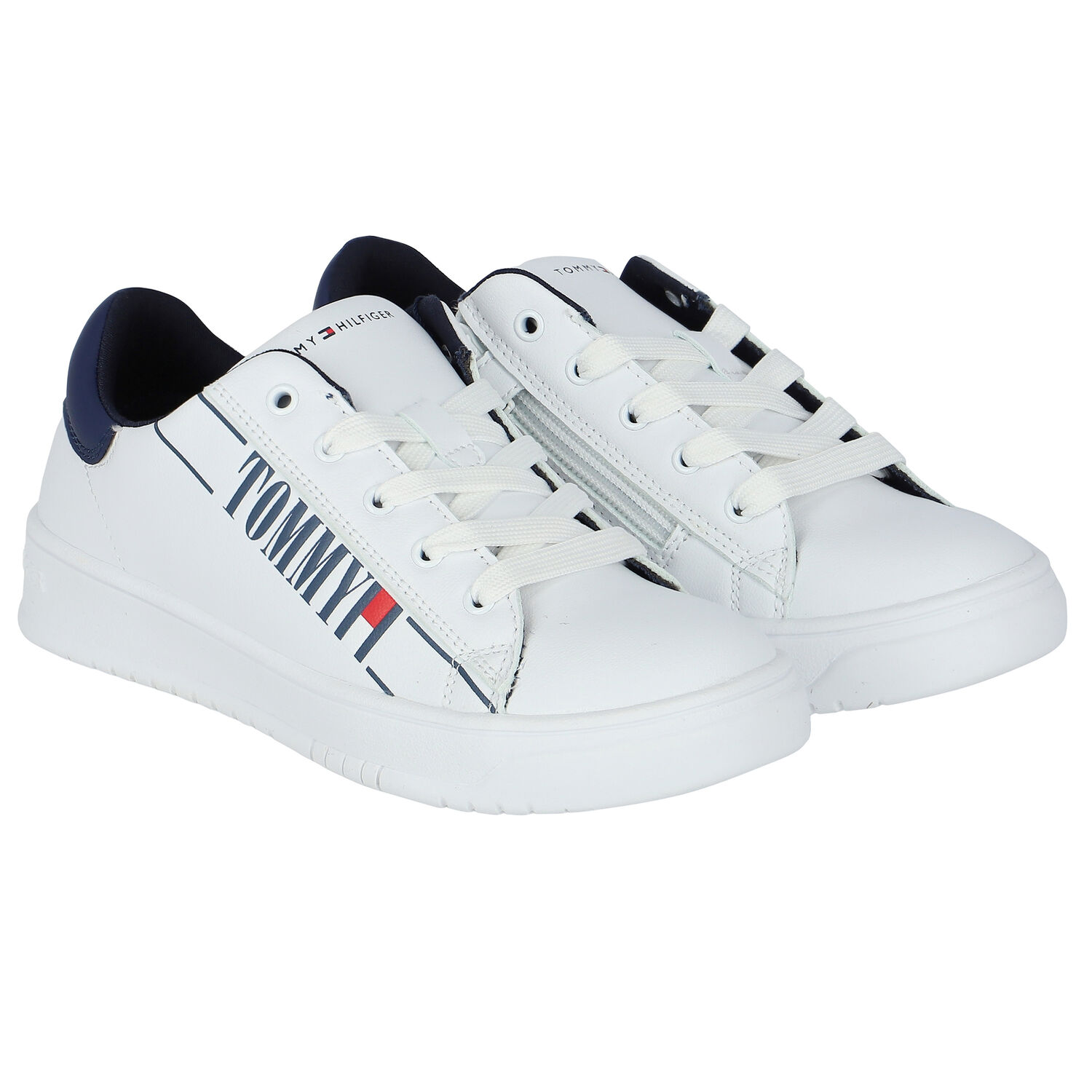 Boys White Logo Trainers, 1, hi-res