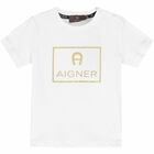 Younger Boys White & Gold Logo T-Shirt, 1, hi-res