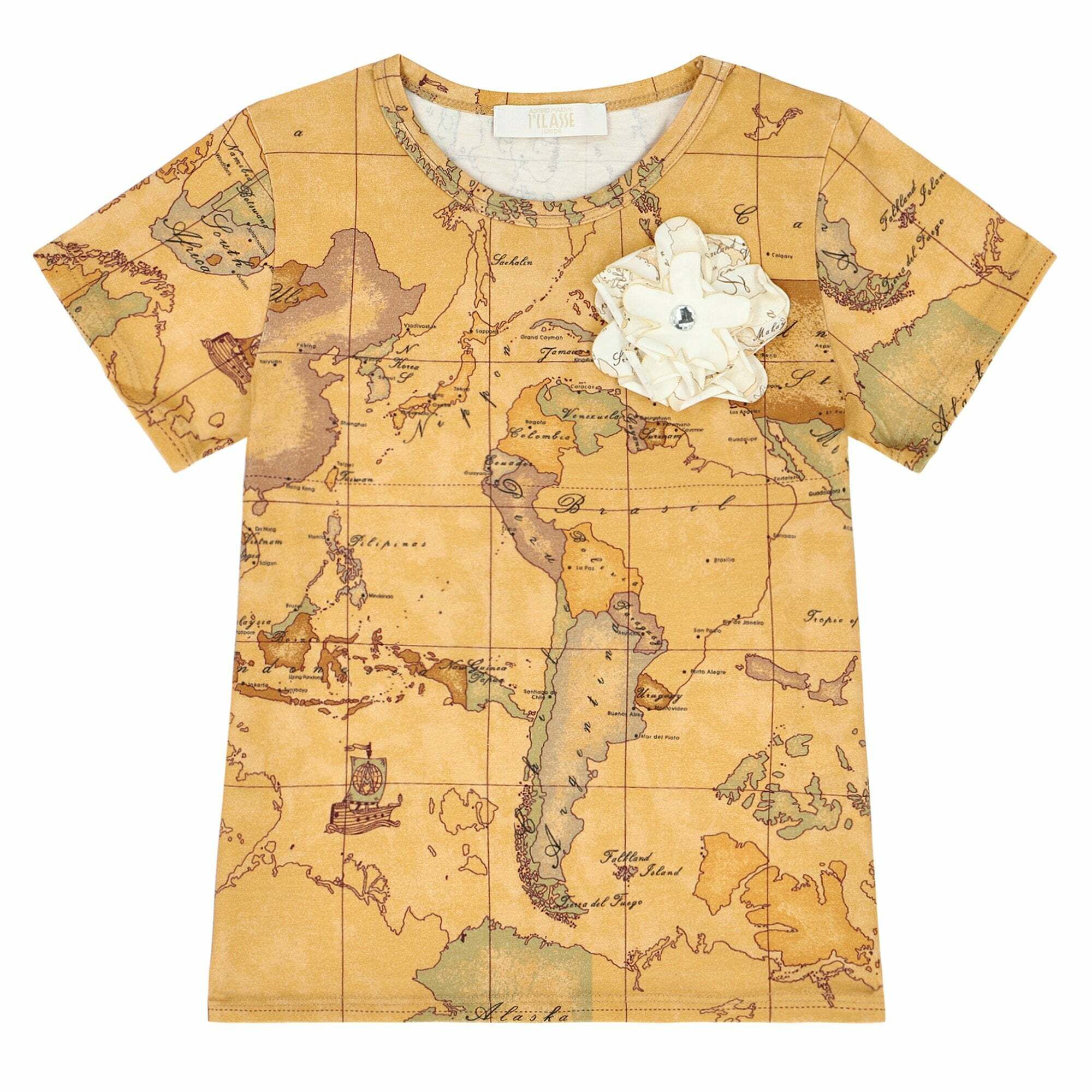 Alviero Martini Girls Beige Geo Map T Shirt Junior Couture UAE
