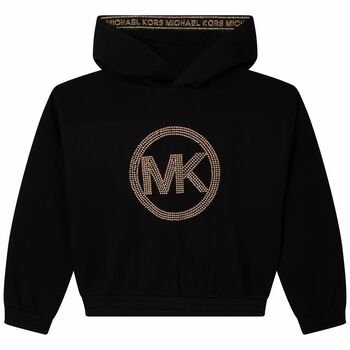 Girls Black Logo Hooded Top