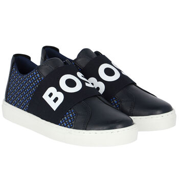 Boys Navy Logo Trainers
