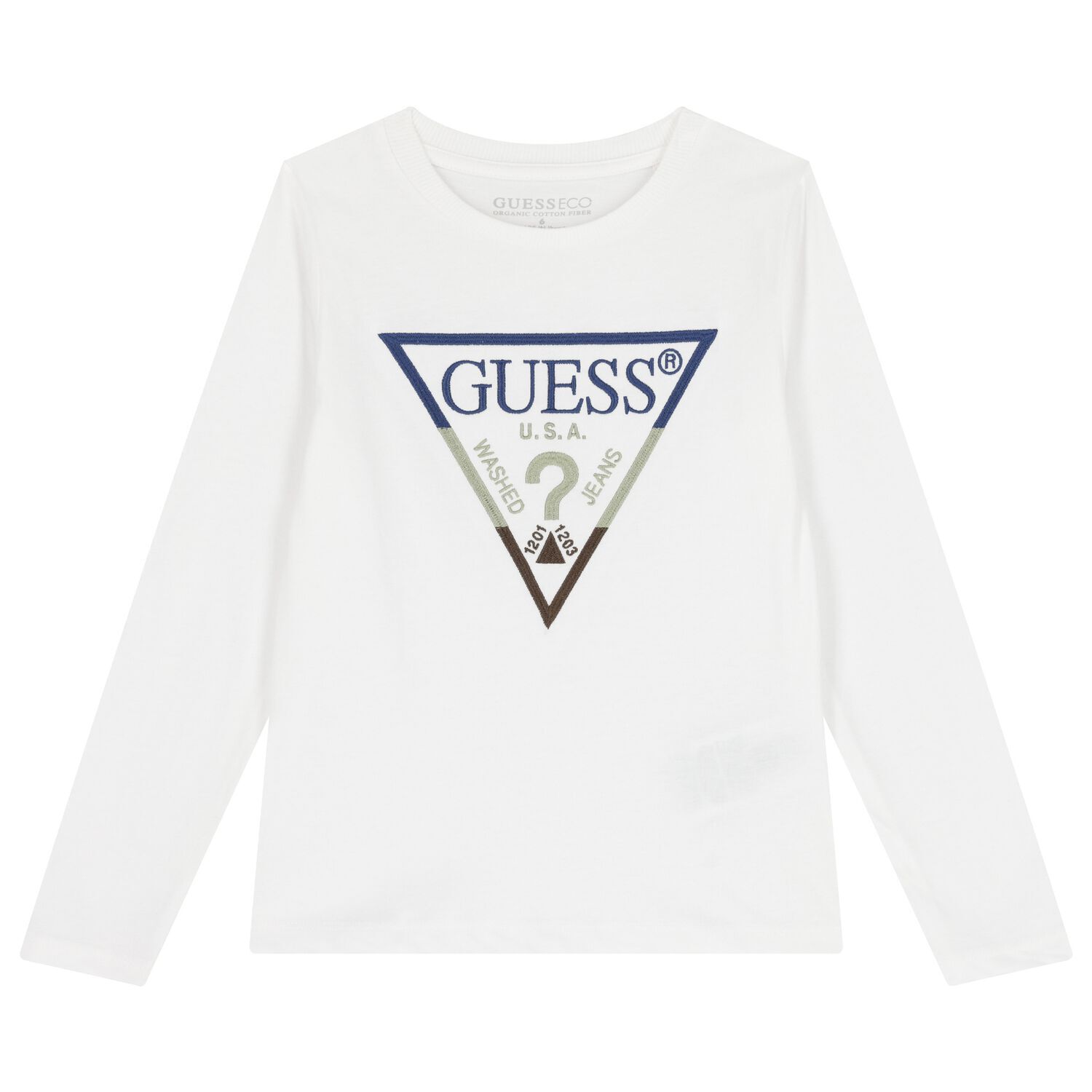 Boys White Logo Long Sleeve Top, 1, hi-res