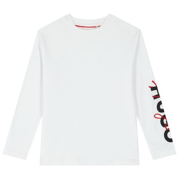 Boys White Logo Long Sleeve Top