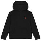 Boys Black Logo Hooded Top, 1, hi-res