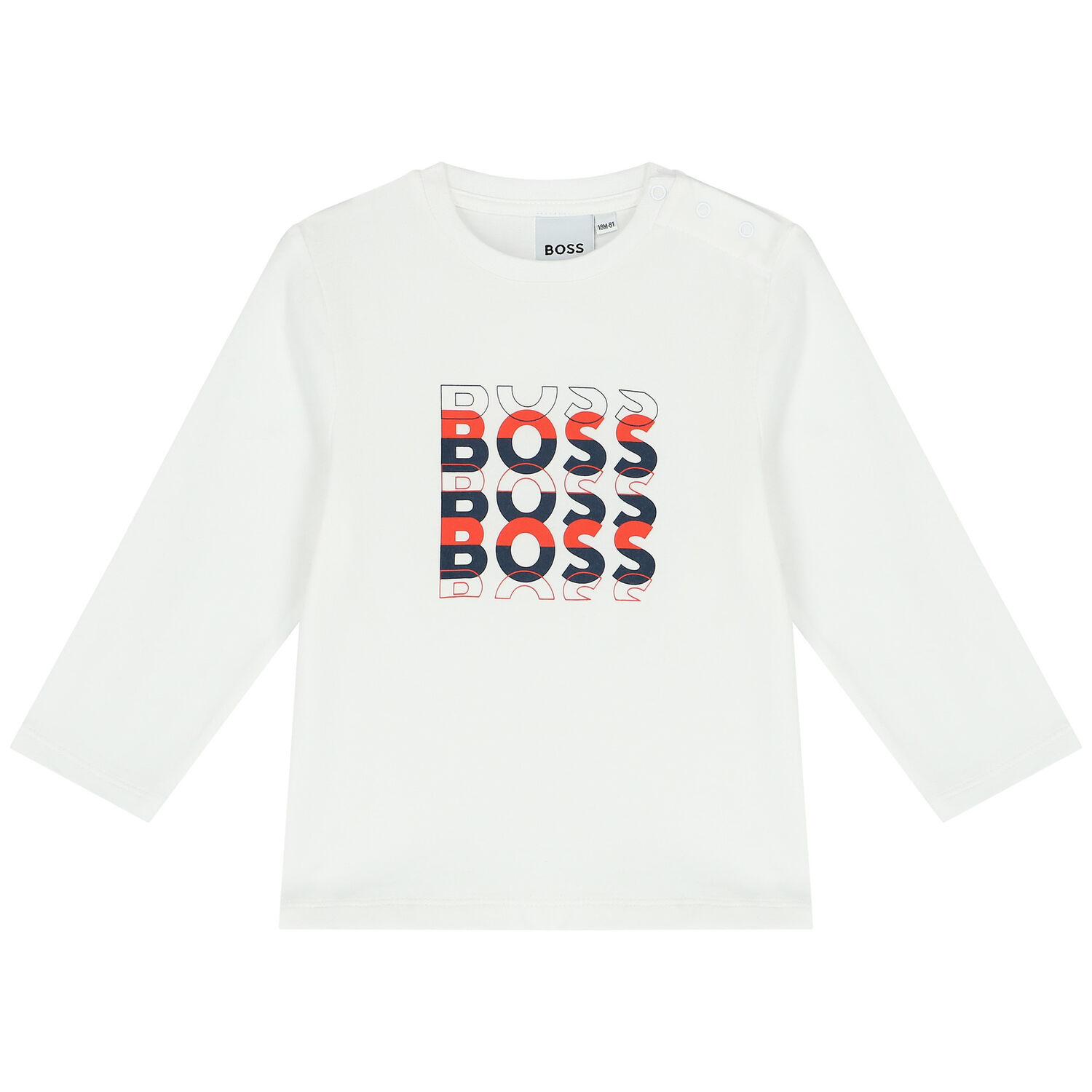 Younger Boys White Logo Long Sleeve Top, 3, hi-res