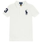 Boys White Logo Polo Shirt , 1, hi-res