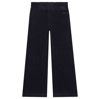 Girls Navy Blue Wide Leg Trousers