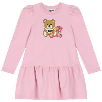 Girls Pink Teddy Bear Logo Dress