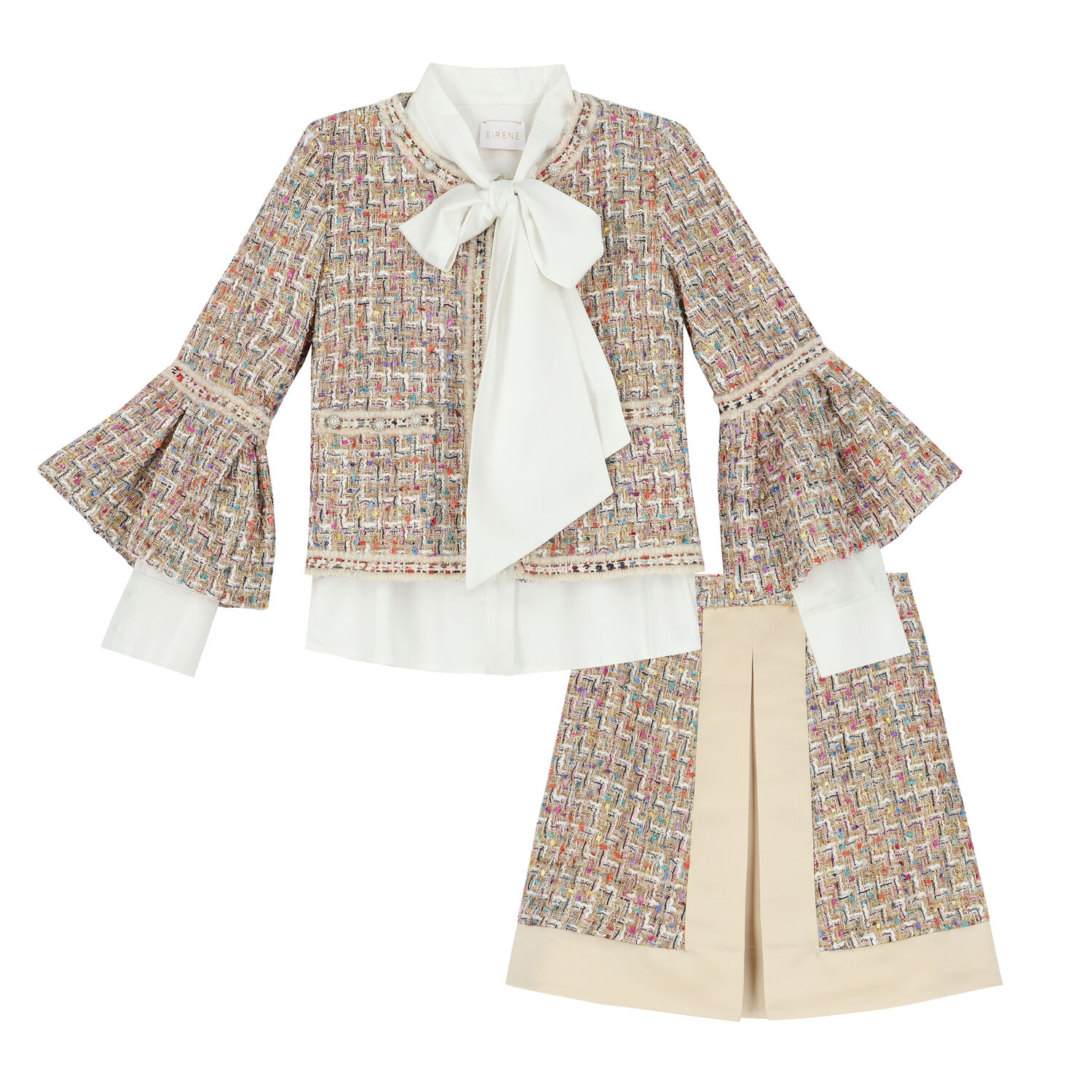 طقم تنورة وجاكيت للعيد باللون الذهبى للبنات, 1, hi-res image number null