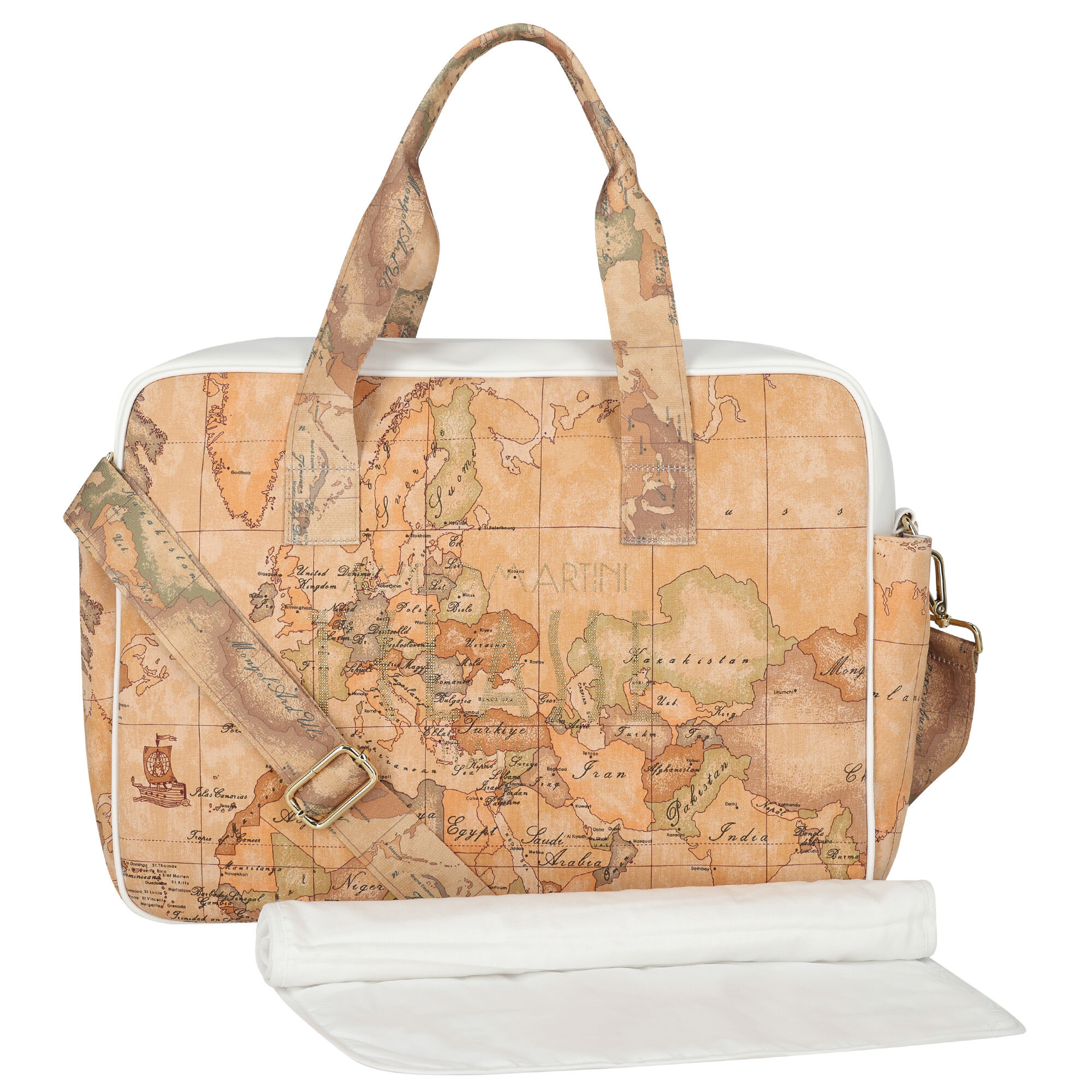 Alviero Martini Beige White Geo Map Baby Changing Bag Junior Couture UAE