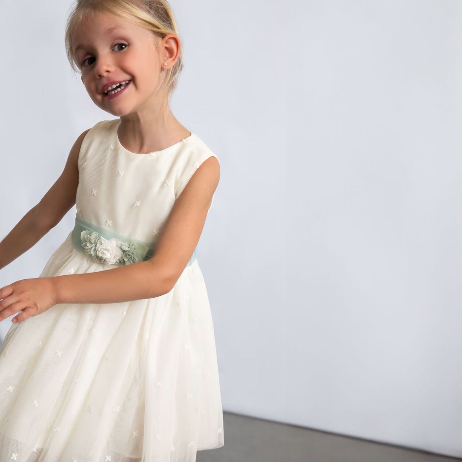 Girls Ivory Embroidered Tulle Dress, 1, hi-res