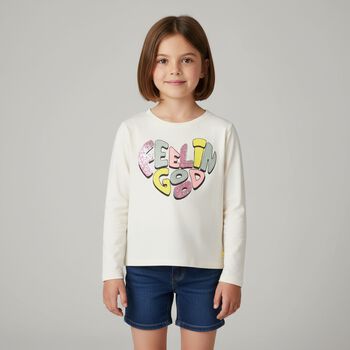 Girls Ivory Long Sleeve Top