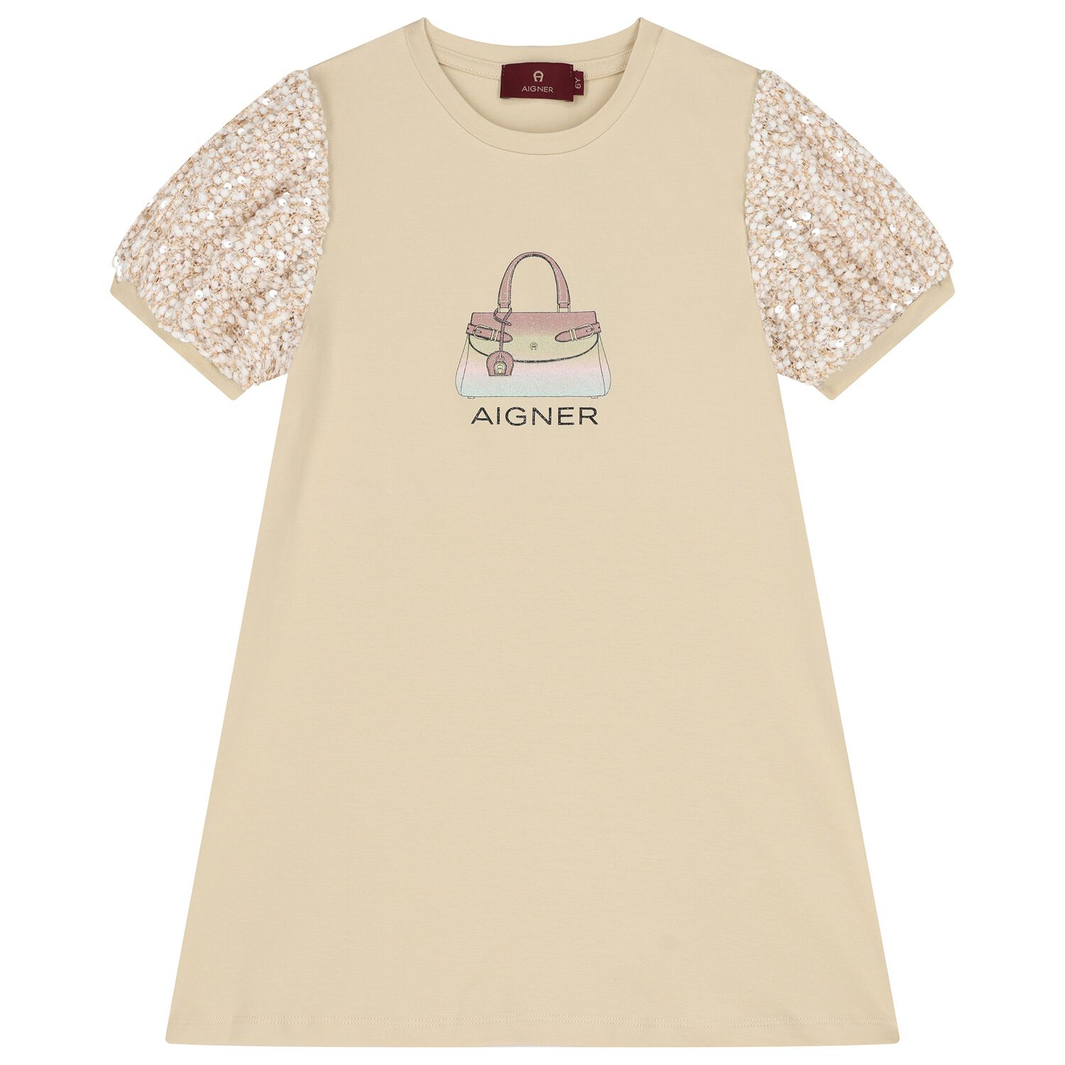 Girls Beige Bag Logo Dress, 2, hi-res