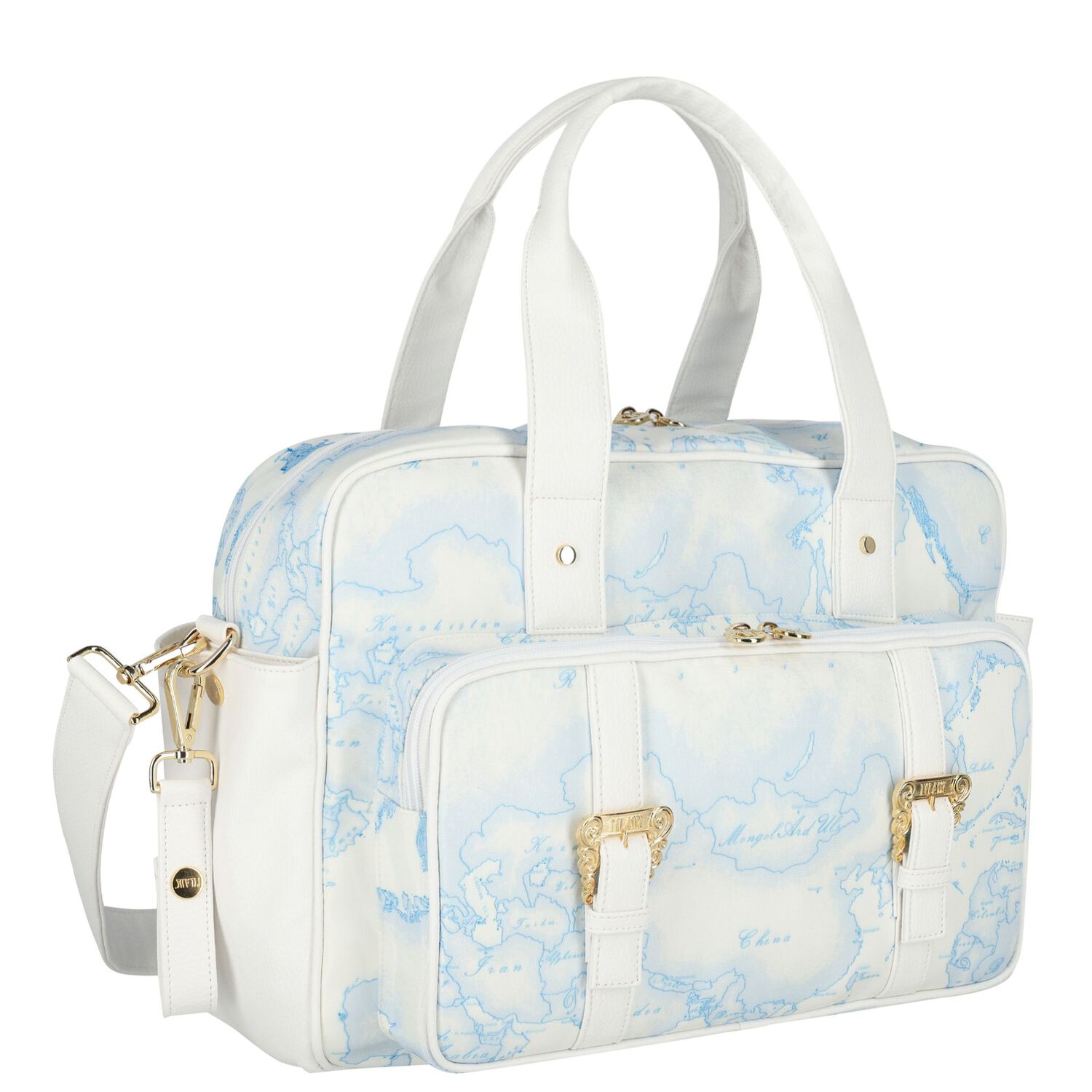 Baby Boys White & Blue Geo Map Changing Bag, 3, hi-res