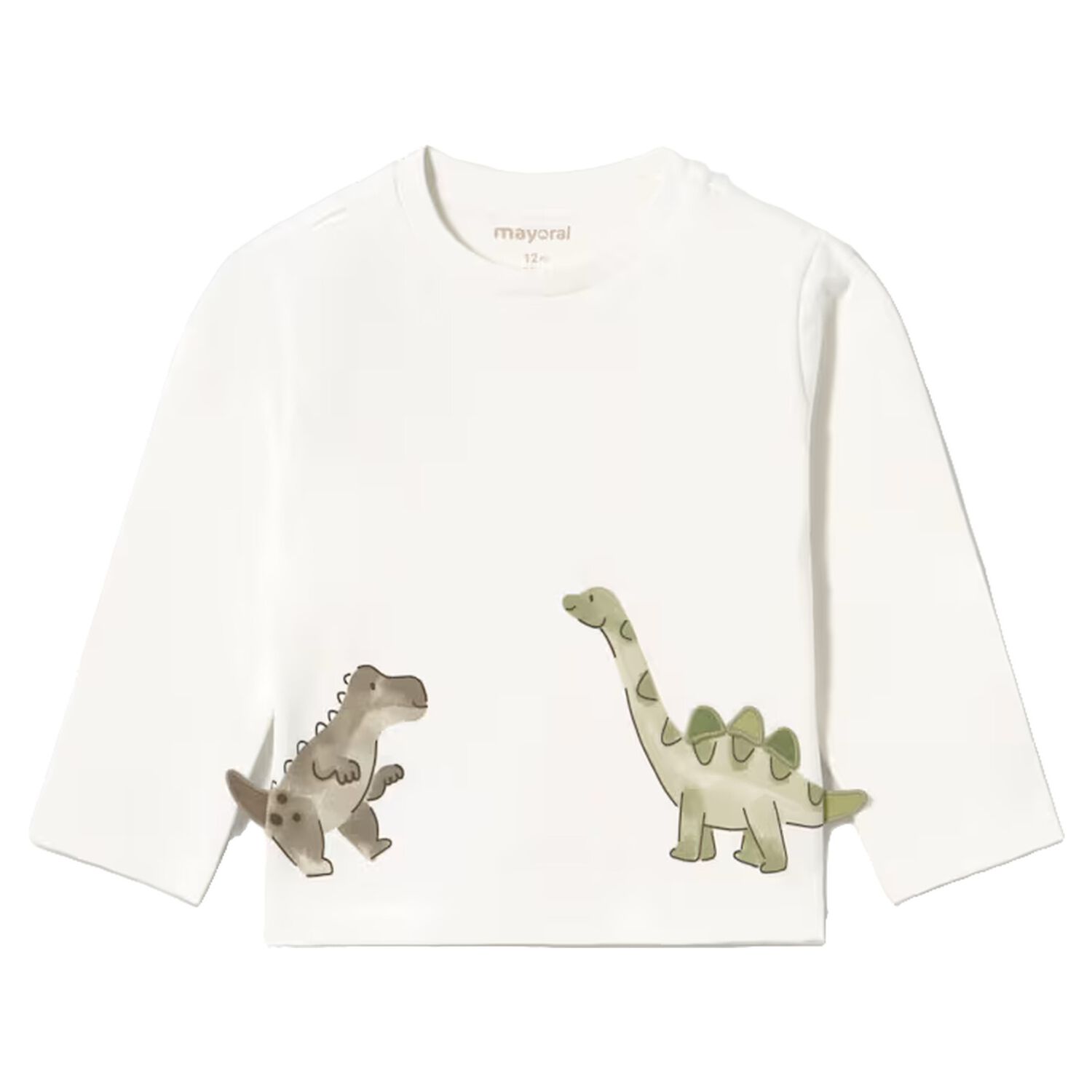 Younger Boys Ivory Dinosaur Long Sleeve Top, 1, hi-res