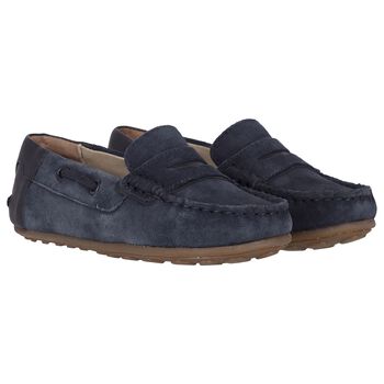 Boys Navy Blue Suede Leather Moccasins 