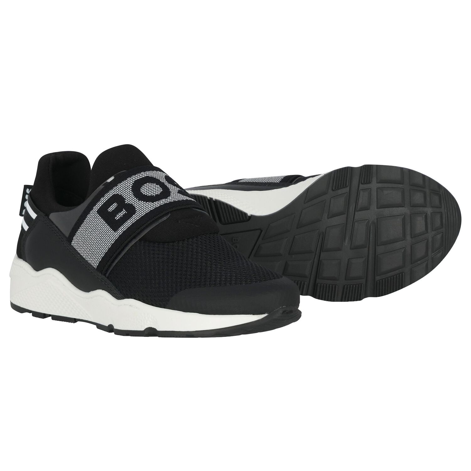 Boys Black Logo Trainers, 1, hi-res