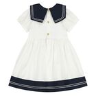 Younger Girls White & Navy Blue Logo Dress, 1, hi-res