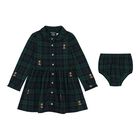 Baby Girls Green & Black Tartan Dress Set, 1, hi-res
