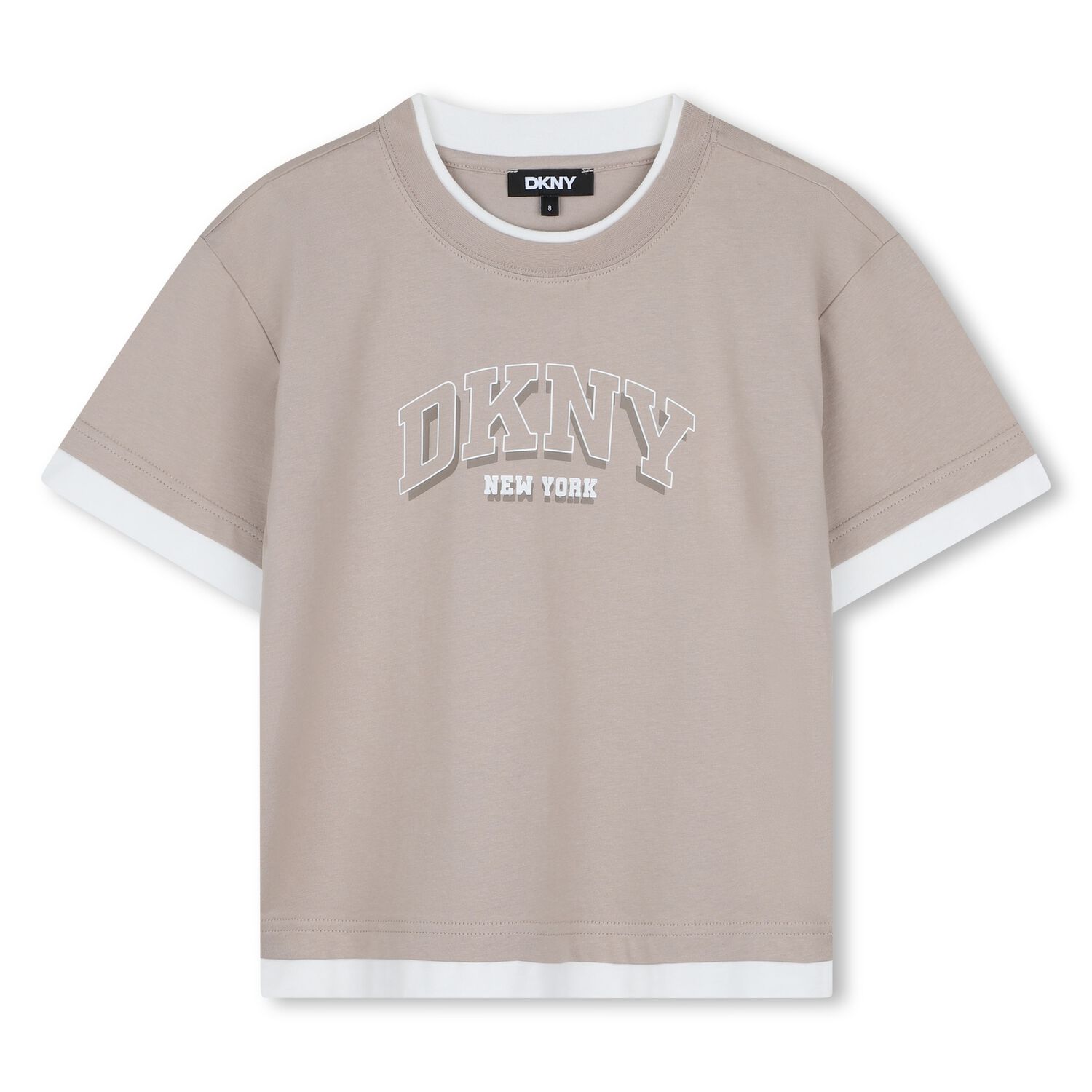 Boys Beige & White Logo T-Shirt, 1, hi-res