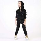 Girls Black Velour Hooded Top, 1, hi-res