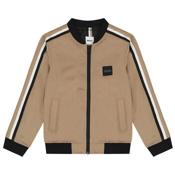 Boys Beige Logo Bomber Jacket