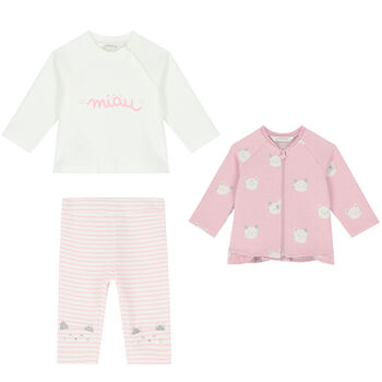 Baby Girls White & Pink 3 Piece Tracksuit
