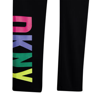 Girls Black & Pink Logo Leggings 