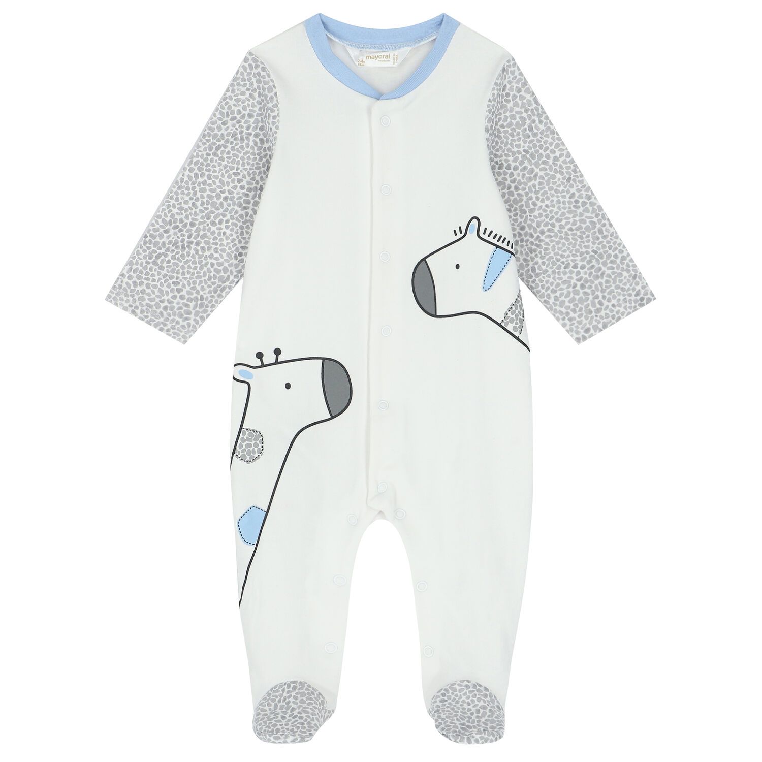 Baby Boys White & Blue Giraffe Babygrows ( 2-Pack ), 1, hi-res