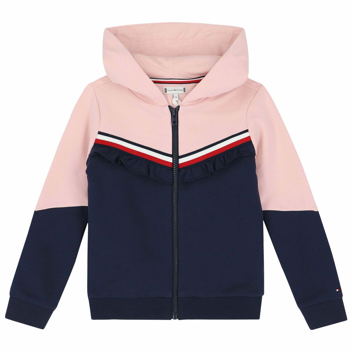 Girls Pink & Navy Logo Zip Up Top, 1, hi-res